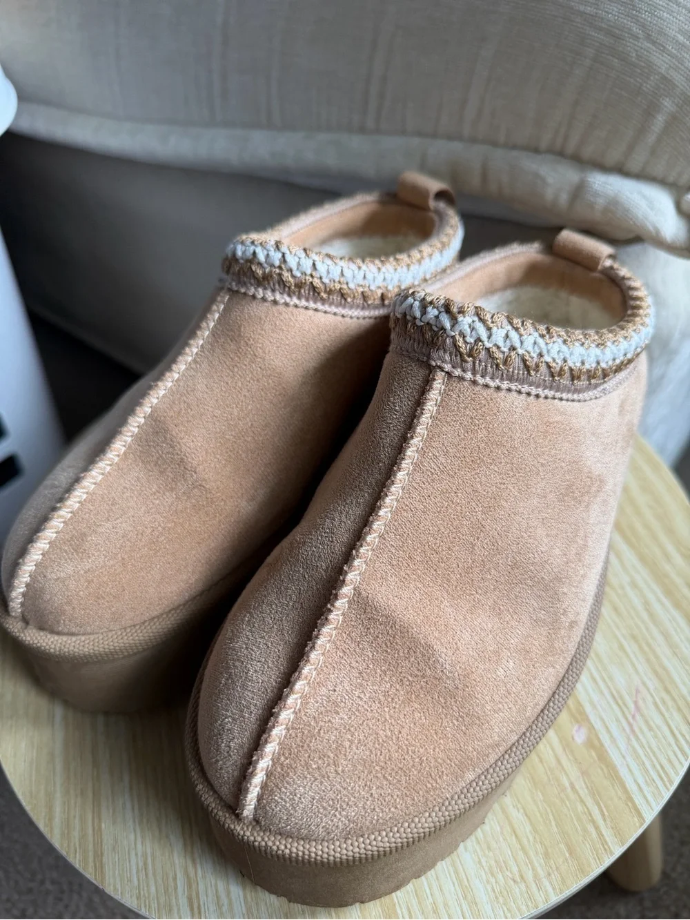 Cozy Suede Slip-On Mules in Light Brown